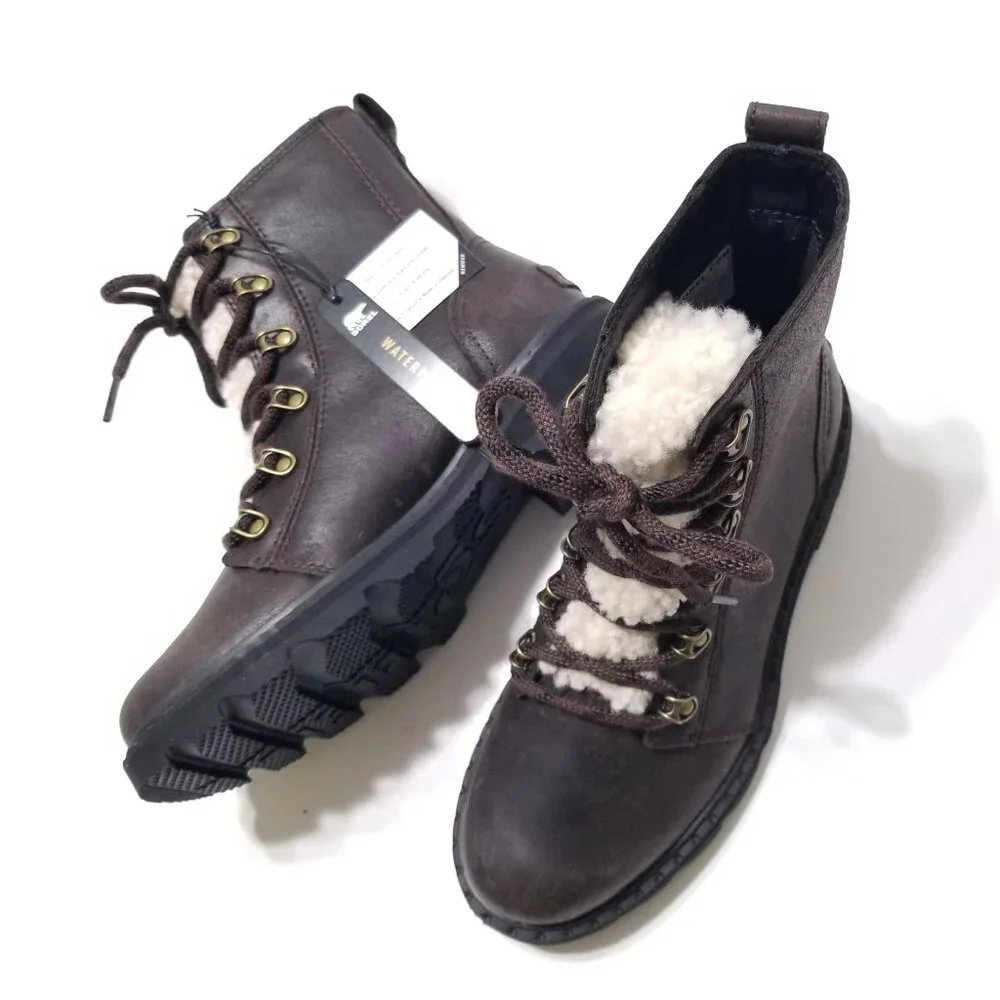 NWOB Sorel Lennox Lace Cozy Waterproof Winter Boots in Blackened Brown Sz 6.5, 7